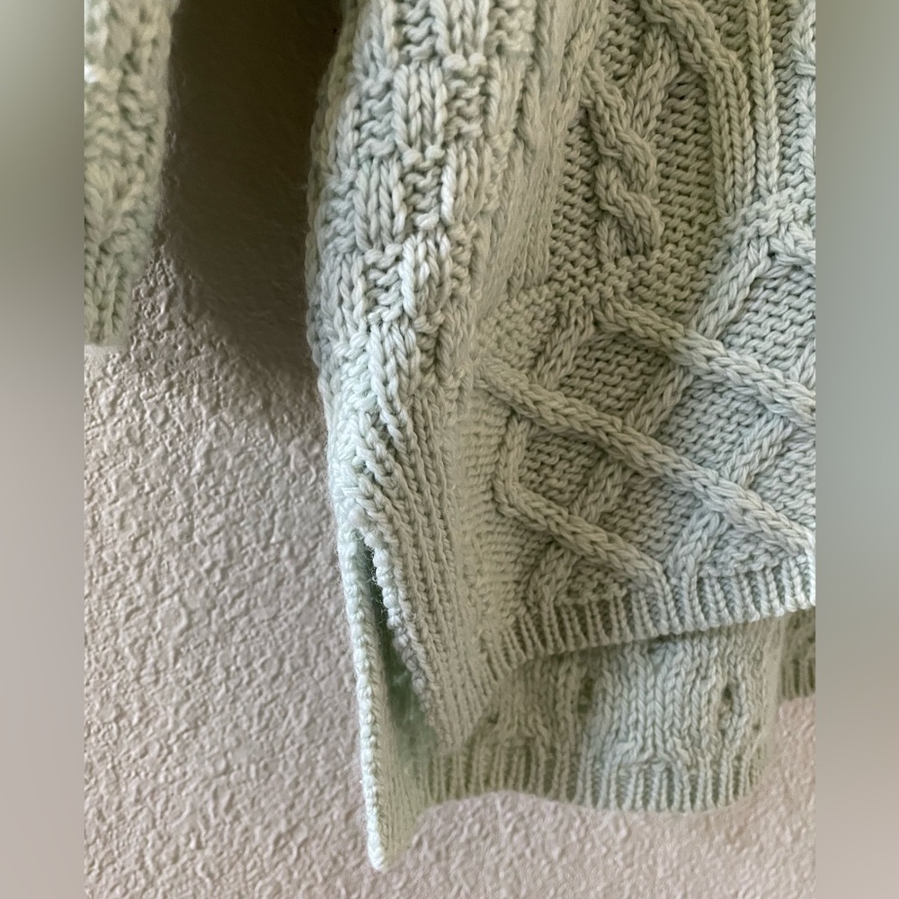 Aran Crafts Ireland 100% merino wool light green long zip up cardigan sweater S - Picture 6 of 13